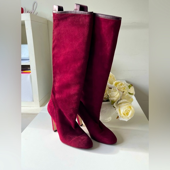 NEW STUART WEITZMAN Charlie Caberne Red Burgundy Suede Knee Boot sz 10 - Picture 9 of 9